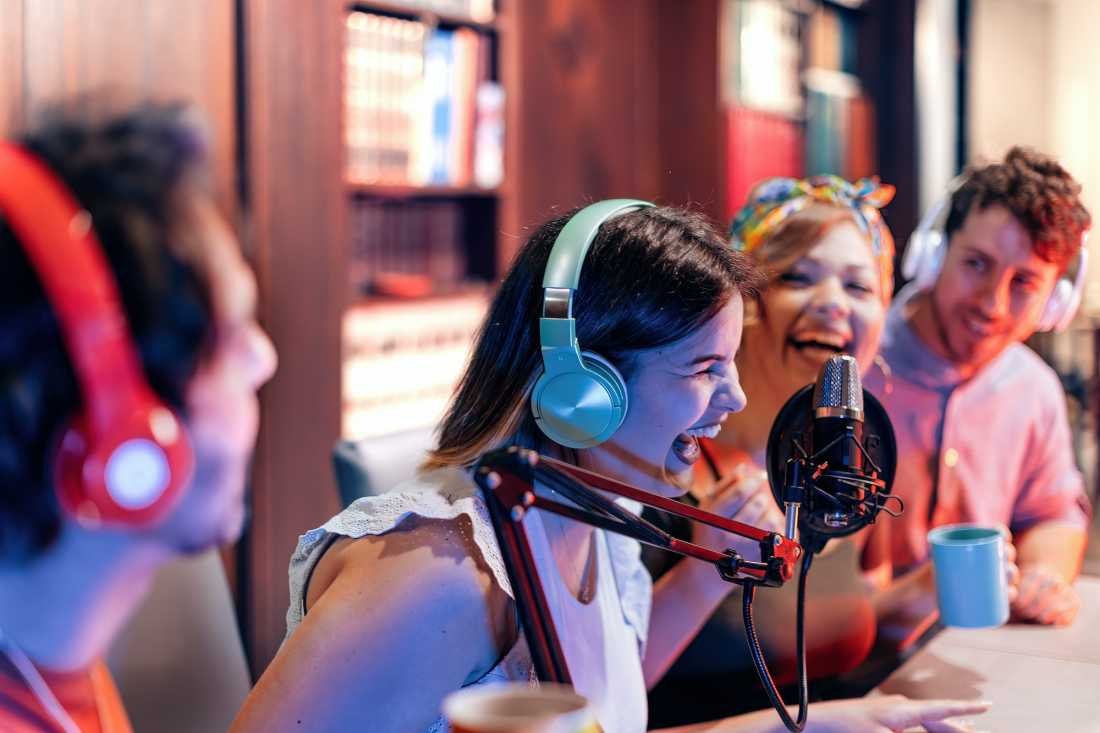 influencers streaming a podcast at college radio station